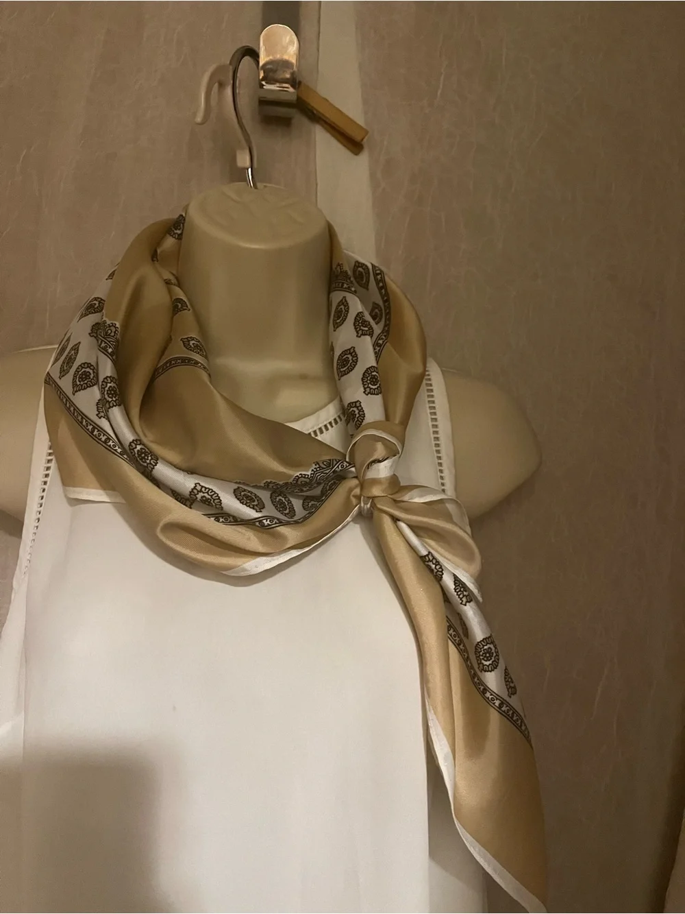 Silk-Feel Beige Paisley Square Scarf - Women Accessories